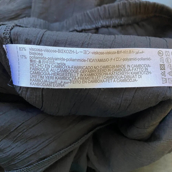 Zara Textured Pants Women's Medium Black Flowy Wide Leg Casual Elastic Waist - Picture 11 of 12